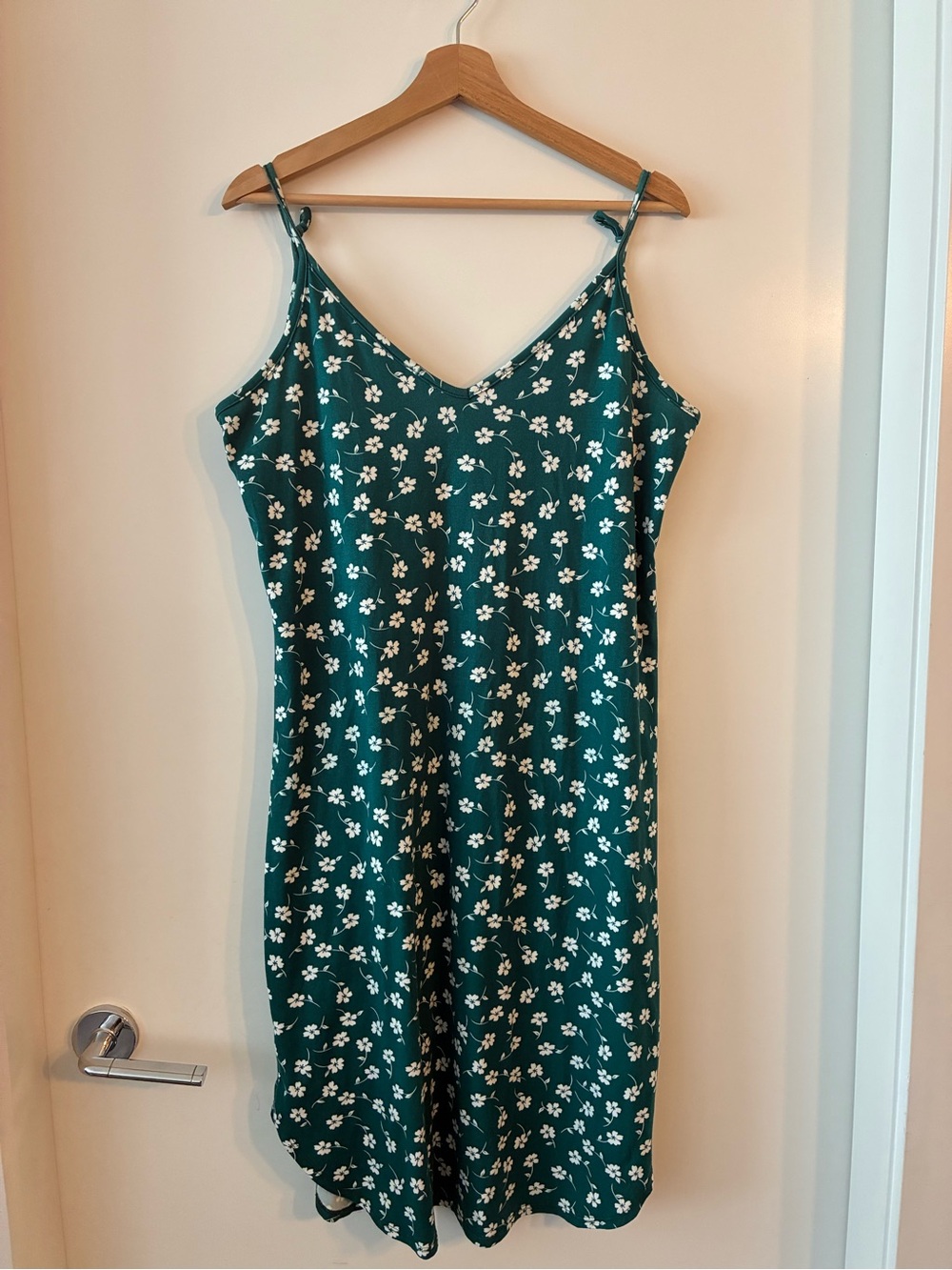 Green Floral Dress with White Blossom Print